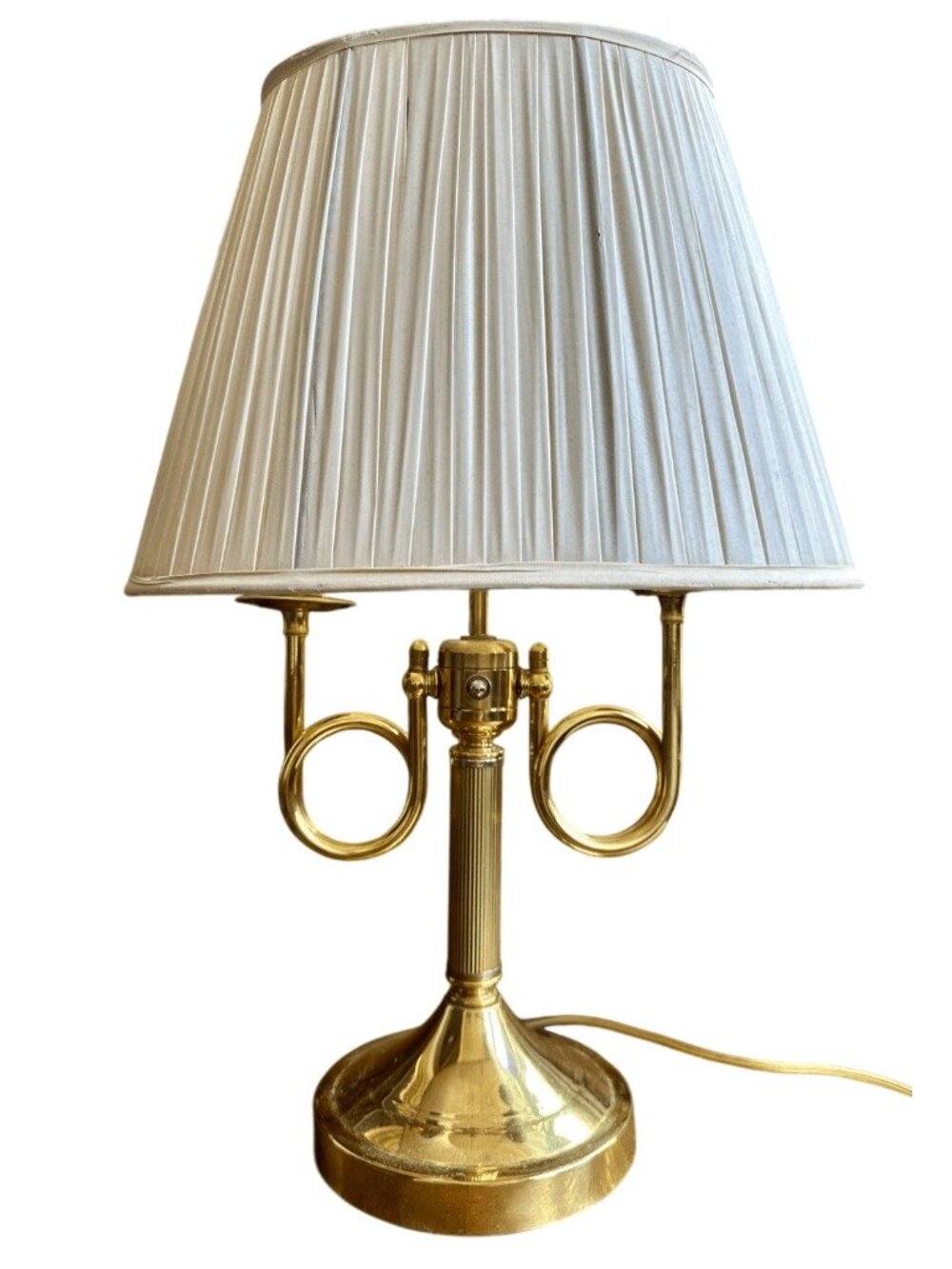 Vintage Horn Design Plated Brass Plug In Table Bouillotte Lamp